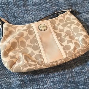 Beige and White Coach Crossbody Purse